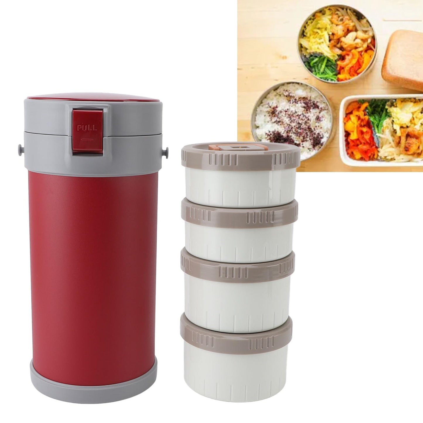 Oreilet for Hot Food, 304 Stainless Steel 2.9L Stackable Insulated Food Jar with 4 Tiers, Leak Proof Thermal Lunch Box Vacuum Carrier Soup Container for Office Outdoor