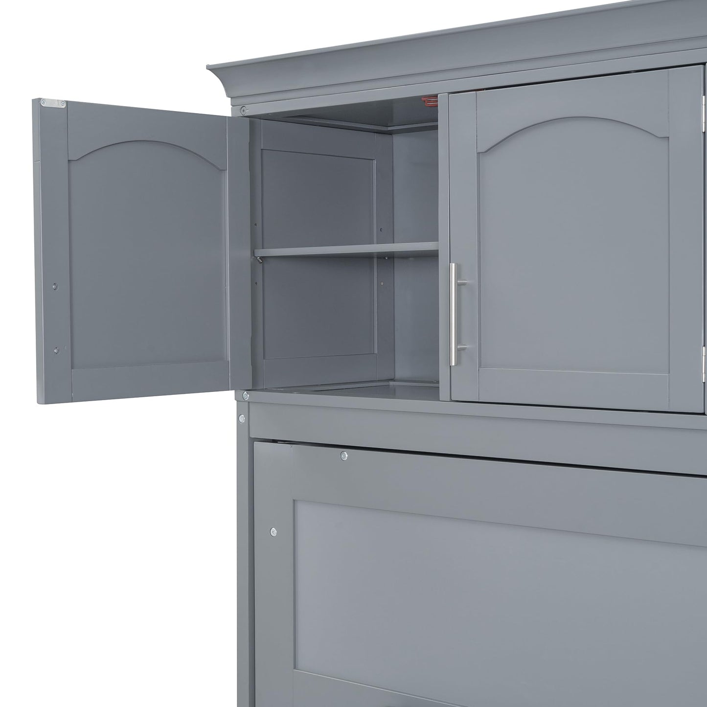 Merax Modern Murphy Cabinet Bed with Top Cabinets, Solid Wood Wall Platform Bed/No Box Spring Needed/Easy Assemble Full,Gray
