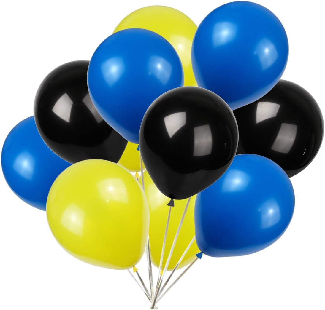 KADBANER Yellow Blue Black Balloons, 100 Pack, 12 Inch Latex