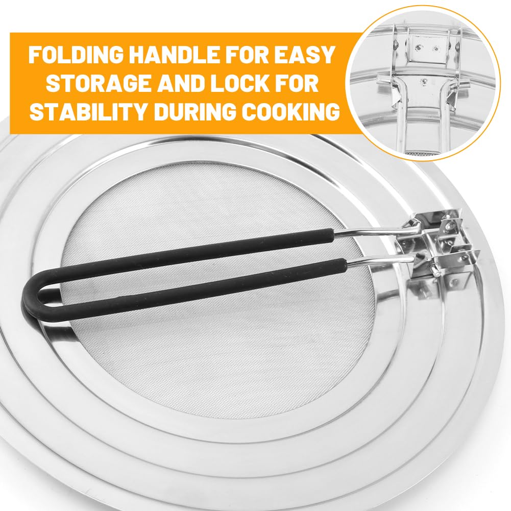 Stainless Steel Splatter Screen for Frying Pan, Collapsible Grease Splatter Guard with Folding Insulated Handle for Fry Pans, Cover Oil Splash from Bacon, Oil or Deep Fryer(SIZE:11.81inch)