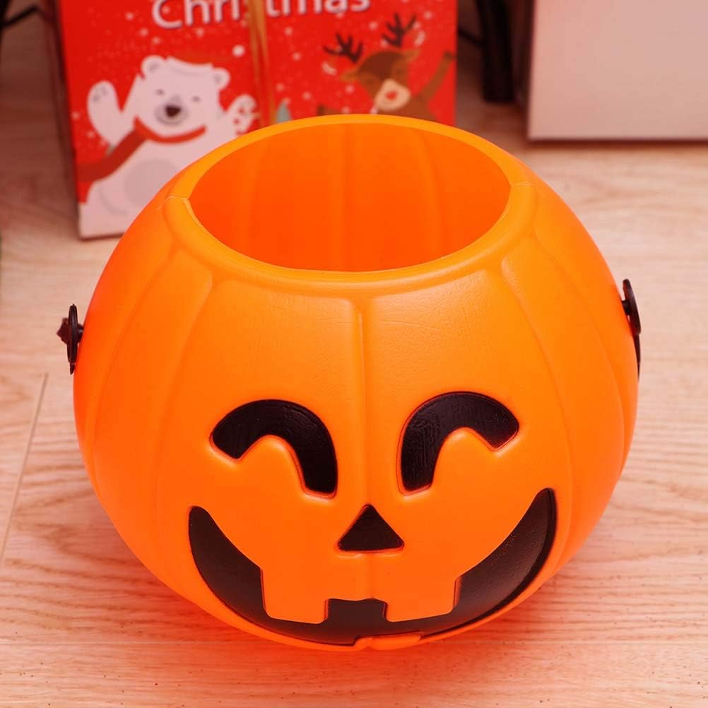 Halloween Portable Pumpkin Bucket 17cm Trick or Treat Candy Pail Holder, 2 Pieces