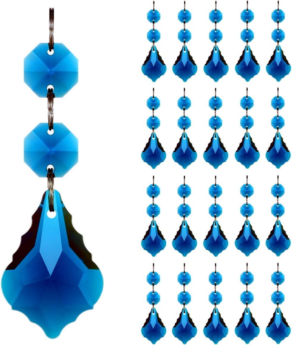 20pcs 38mm Crystal Maple Leaf Chandelier Prism Replacement Pendant Connected Glass Octagon Beads Chain for Chandelier