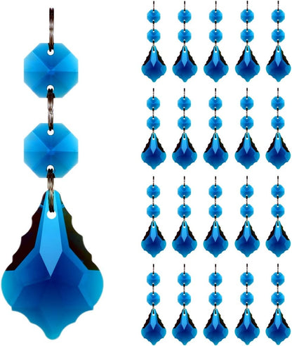 20pcs 38mm Crystal Maple Leaf Chandelier Prism Replacement Pendant Connected Glass Octagon Beads Chain for Chandelier