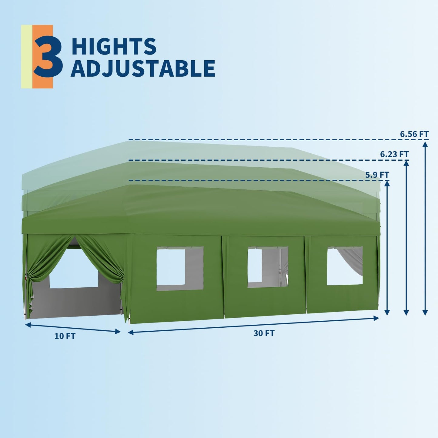 Garvee 10x30FT Pop Up Canopy with Sidewalls, Outdoor Canopy Tent with SandBag & Carry Bag for Commercial Events, Camping, Backyard Parties, Green