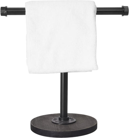 Hand Towel Stand with Wood Base, Industrial Pipe Heavy Duty Countertop Towel Holder for Bathroom and Kitchen