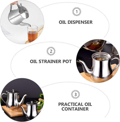 DOITOOL Stainless Steel Oil Strainer Pot, Oil Dispenser with Removable Strainer, Grease Storage Can for Home Kitchen