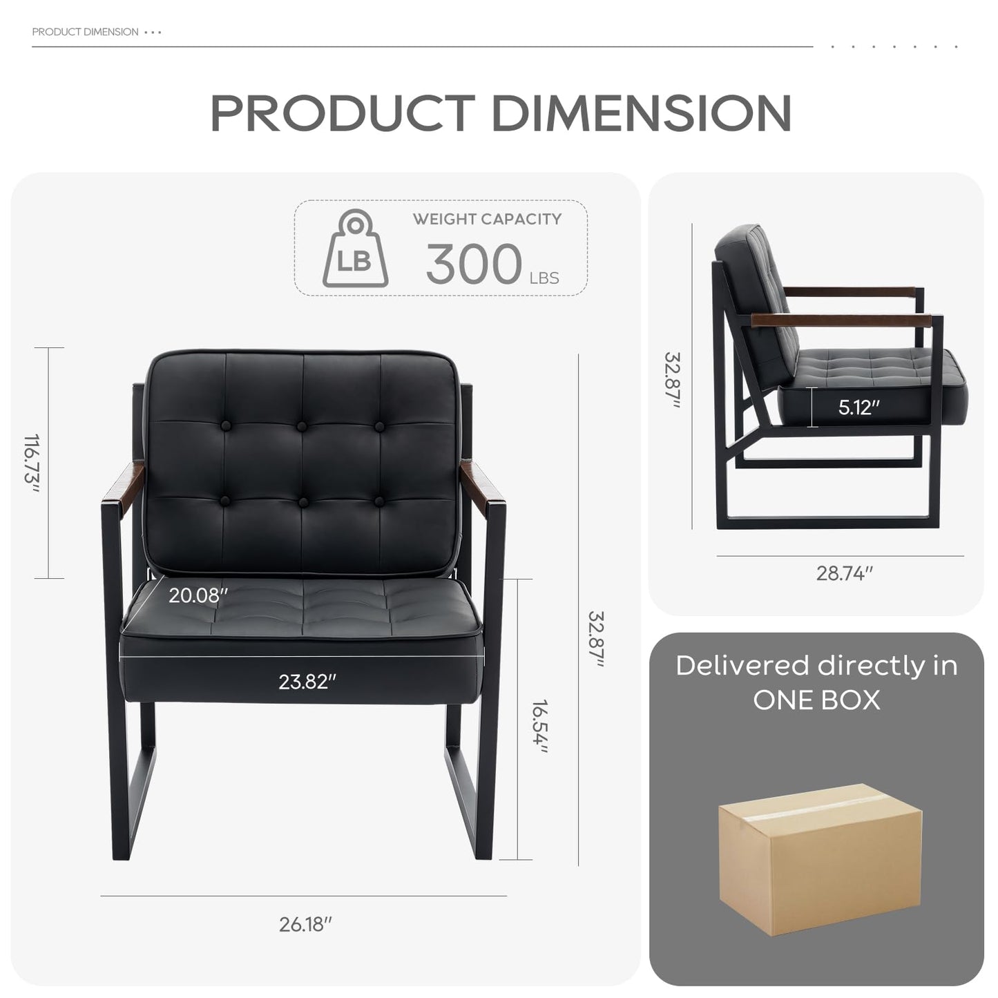 COLAMY Mid Century Modern Accent Chair Set of 2, Comfy Living Room Chair, Black Leather Accent Chair, Faux Leather Reception Armchair with Metal Legs for Living Room Bedroom Reception Office, Black