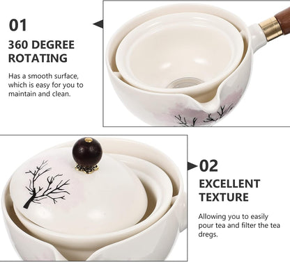 UPKOCH Japanese Tea Set, Teapot with Infuser, Blooming and Loose Leaf Tea Maker with Wooden Handle, Asian Kitchen Style