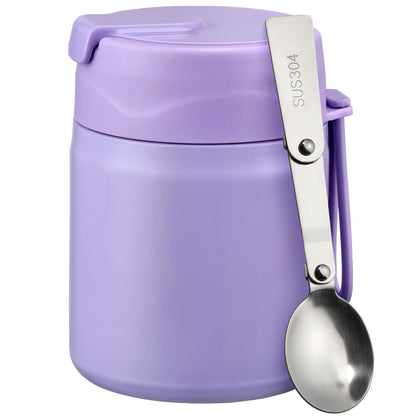 Pawtong 17oz Soup Thermo for Hot Food Kids Insulated Vacuum Food Jar with Stainless Steel Spoon Wide Mouth Thermo Leakproof Lunch Food Container Kids Hot Lunch Box (Purple)