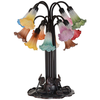 Bieye LS04S Lily Flower Blown Glass Lampshade (White Blue, Opening I.D. 0.87" x O.D. 1")