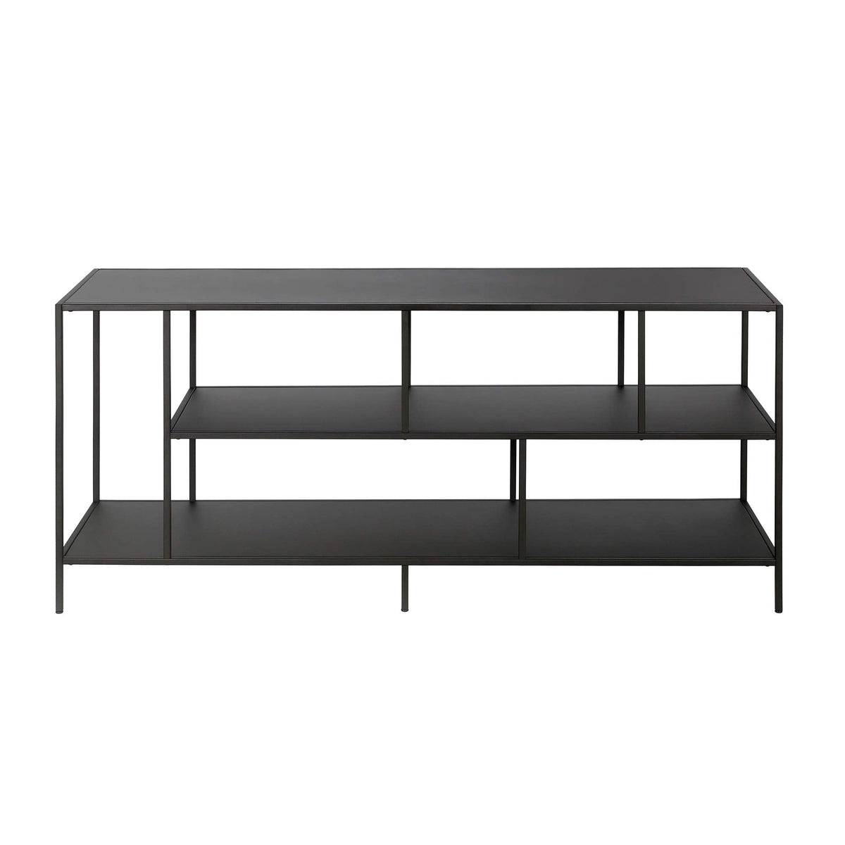 Henn&Hart TV Stand for TVs up to 60" with Metal Top and 2 Open Display Metal Shelves for Living Room, Family Room, or Office, Black