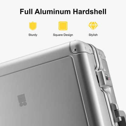 LEVEL8 Gibraltar Carry on Luggage, 20 Inch Aluminum Zipperless Luggages Airline Approved, Hardside Suitcase with TSA Lock and Spinner Wheels, Silver