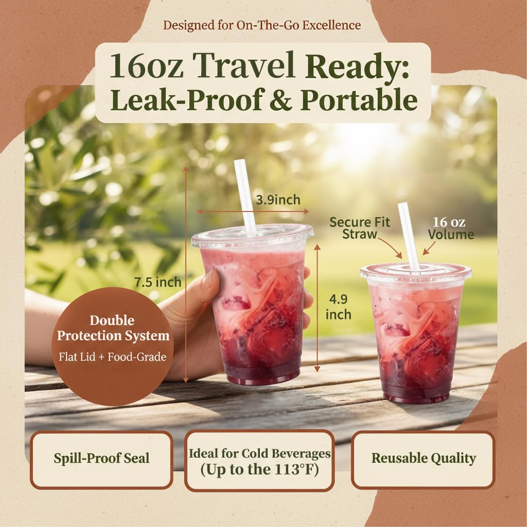 Voatree 110 Pack Clear Plastic Cups with Lids and Straws, 16 oz Disposable Iced Coffee Cups To Go, BPA-Free Cold Drink Cups for Smoothie, Matcha, Parties