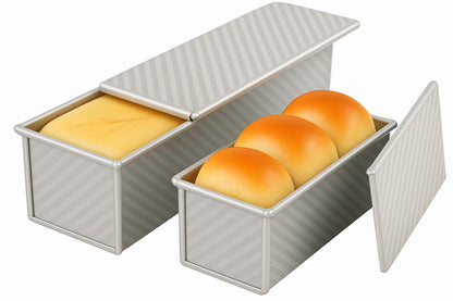 Logario 2-Pack Pullman Loaf Pan with Lid –Includes Two Size 13 by 5 & 8.4 by 4.8 Loaf Pan, Silver Textured Finish, Vented Bottom, Nonstick Bread Pan Set, Ideal for Sandwich Bread, Toast, Sourdough
