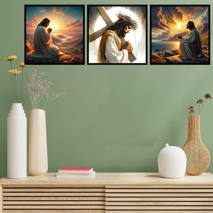Benjenes 3Pcs Jesus Christ Prayer Diamond Art Kits for Adults, Diamond Painting Kits for Adults, 5D DIY Round Drill Gem Art Paint with Diamonds Dots Crafts Kits for Home Decor Gift 14x14inch