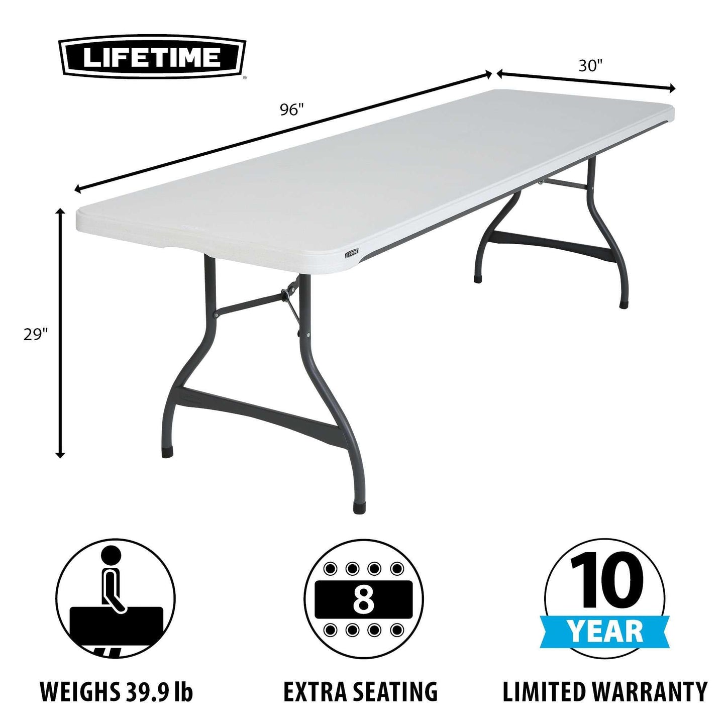LIFETIME 8-Foot Folding Tables, 4-Pack, White Granite