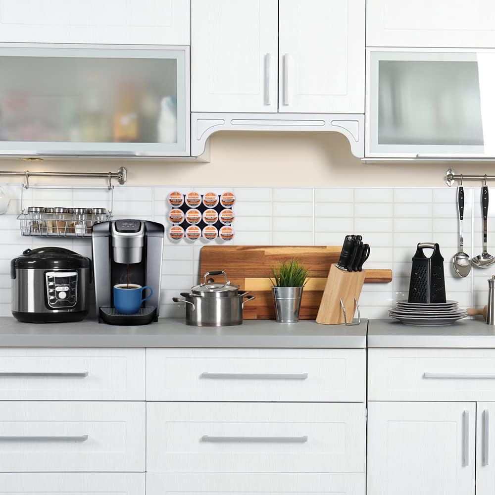 Adhesive Wall Mounted 12 Slot Coffee Pod Holder - Space Saving Organizer Rack Compatible with K Cups for Kitchen