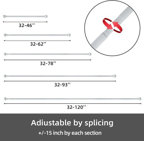GXOACKJ Heavy-Duty Metal Curtain Rods - Decorative White, 48 to 84 Inches, Includes Brackets