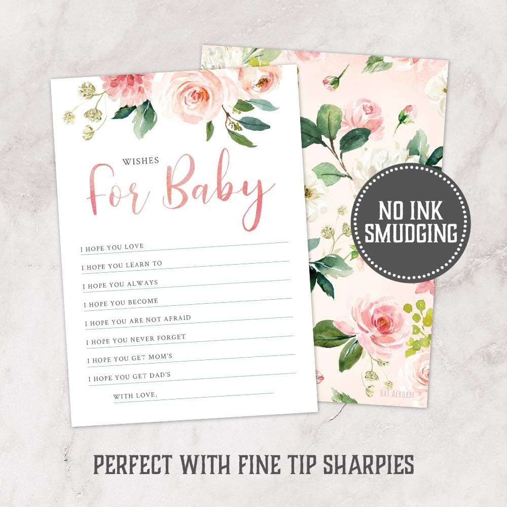 Hat Acrobat Set of 50 Wishes for Baby Cards for Baby Shower - Cute Floral Baby Shower Games, Blush Pink