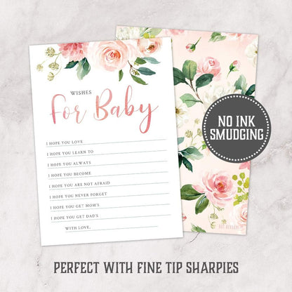 Hat Acrobat Set of 50 Wishes for Baby Cards for Baby Shower - Cute Floral Baby Shower Games, Blush Pink