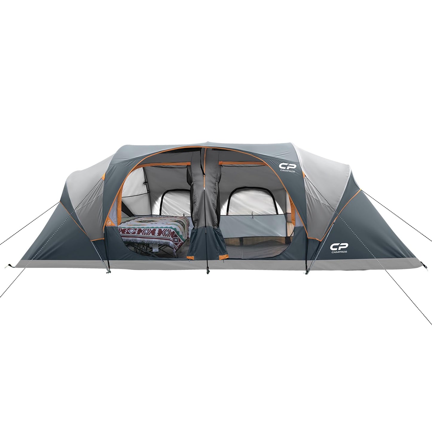 CAMPROS CP Tent 12-Person-Camping-Tents,3 Room Family Tents,Waterproof Windproof Family Tent with Top Rainfly,6 Large Mesh Windows,Double Layer,Easy Set Up, Portable with Carry Bag-20' x 9' x 72"(H)