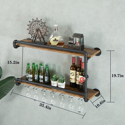 BOTAOYIYI Wine Rack Wall Mounted 2 Tier, Black(35.4x10.6x19.7)