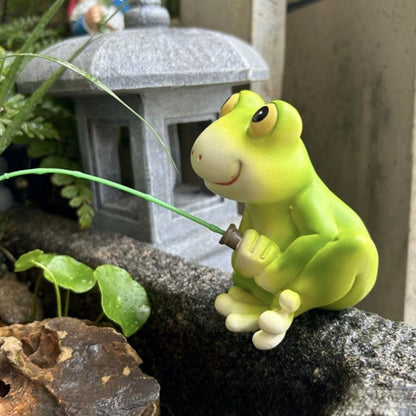 YCFbing Miniature Chrstmas Frog Statue Fairy Fairy Garden Decor Outdoor Chrstmas Figurine Light Frog Lawn Ornament for Housewarming Gift for Women Mom (Fishing)
