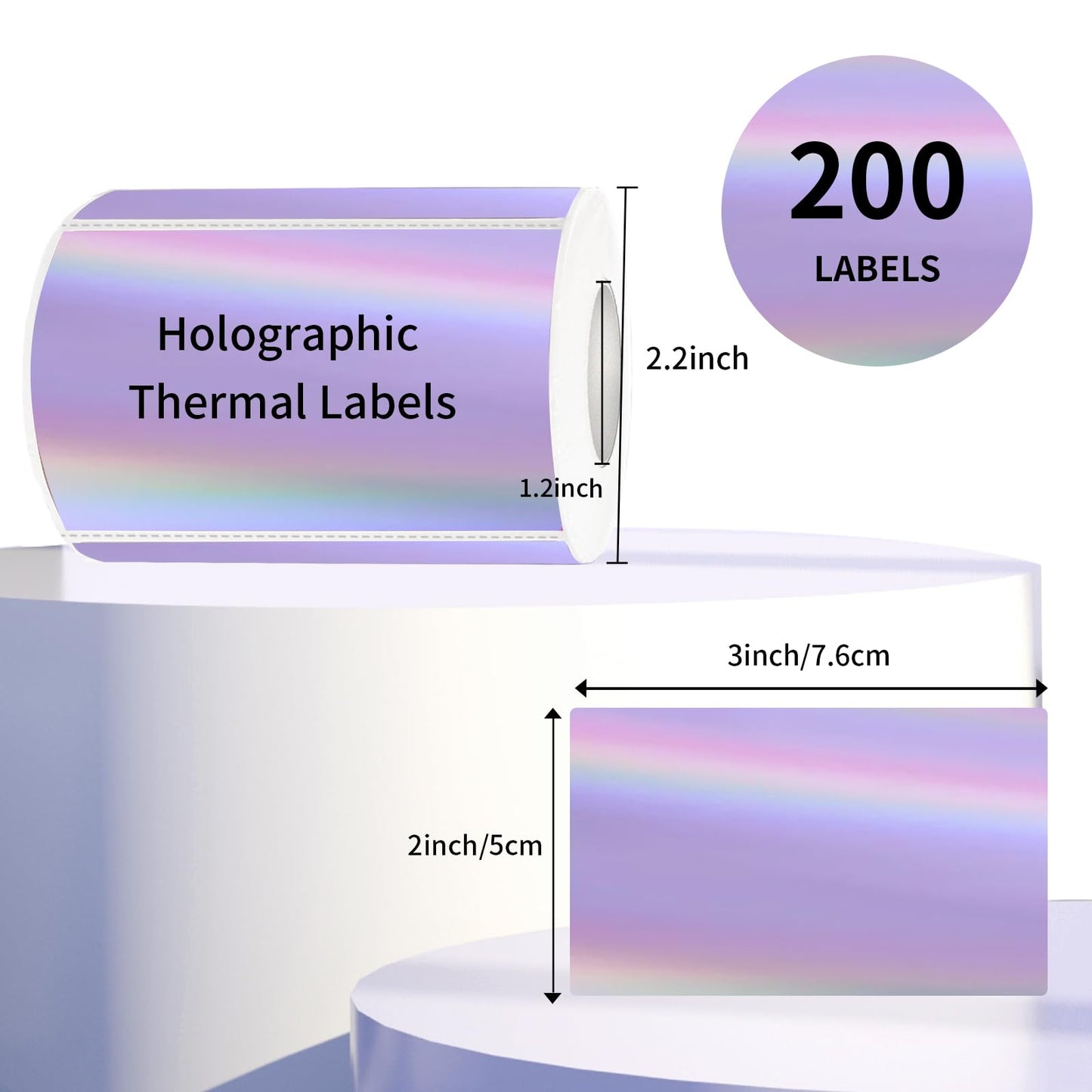 YEGAWEN 3x2 Inch Holographic Thermal Labels, Purple Thermal Sticker Labels, Rainbow Glitter Thermal Stickers for Price, Barcode, Mailing, Name, DIY Custom Logo Design, 200 Sheets/1 Roll