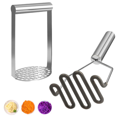 VOOVAO 2Pcs Wide Potato Smasher,Mashed Potato Masher,Stainless Steel Masher Kitchen Tool for Bean,Vegetable,Food,Fruit,Salad