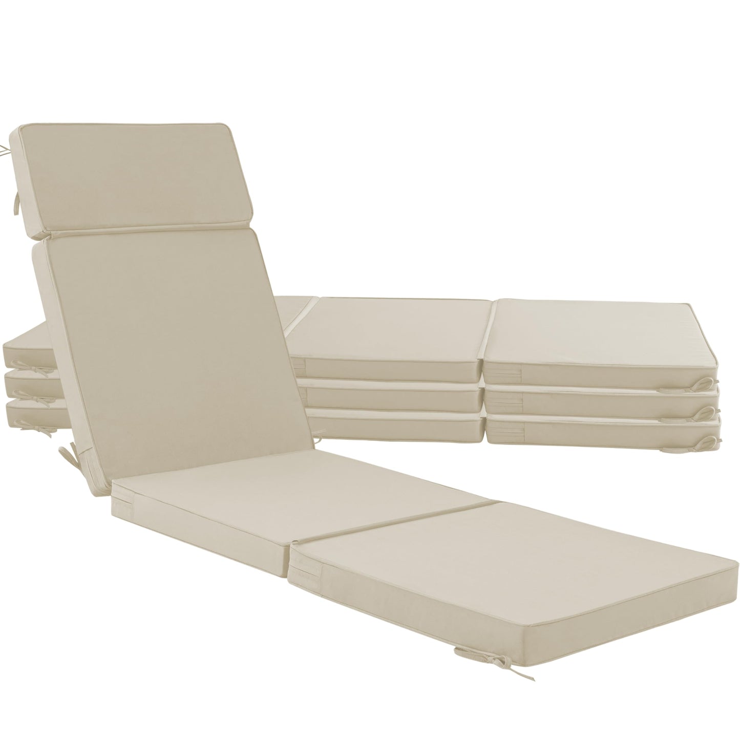 Honorbox 80 x 26 Inch Outdoor Chaise Lounge Cushions Set of 4 - Removable Cover, 4-Section Design, Water-Repellent & Fade-Resistant, 6 Tie Straps, Replacement for Patio & Pool Chairs - Cream