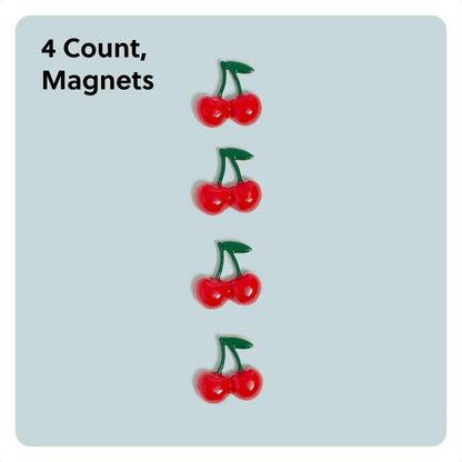 U Brands Red Cherry Locker Magnets, Set of 4, Fun Magnetic Locker Accessories for School, Whiteboard Accessories, Cute Fruit Magnets for Refrigerator
