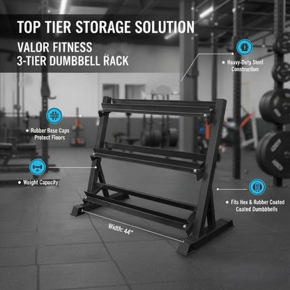 Valor Fitness 3-Tier Dumbbell Rack - Adjustable Weight Organizer Rack for Home Gym Dumbbell Storage Sports Equipment Organizer