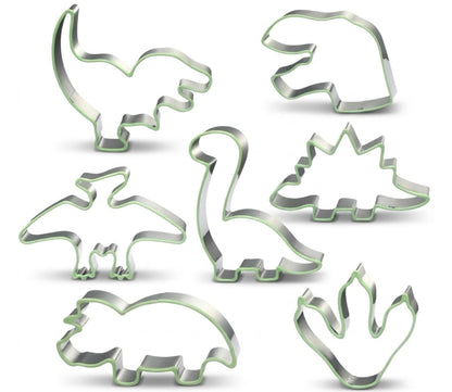 LUBTOSMN New 7 Piece Dinosaur Cookie Cutters Set with Silicone Protective Rim, Dishwasher Safe Stainless Steel Cookie Cutters for Cookies, Fondant, Sandwiches, Biscuits, Pancakes and Pastries