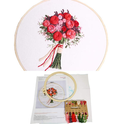 3 Sets Embroidery Starter Kit with Pattern and Instructions,Cross Stitch Beginner Kits with Frame,3 Plastic Embroidery Hoops,3 Embroidery Clothes and Color Threads (3 X Flower Pattern)
