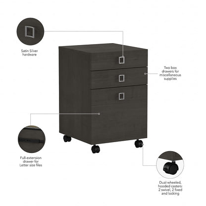 Bush Business Furniture Echo 3 Drawer Mobile File Cabinet in Charcoal Maple