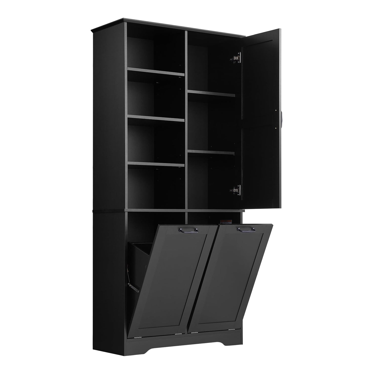 Merax Cabinet with Tilt-Out Laundry Hamper Basket, Tall Bathroom Storage Organizer Linen with Open Shelf for Home, Freestanding, Black