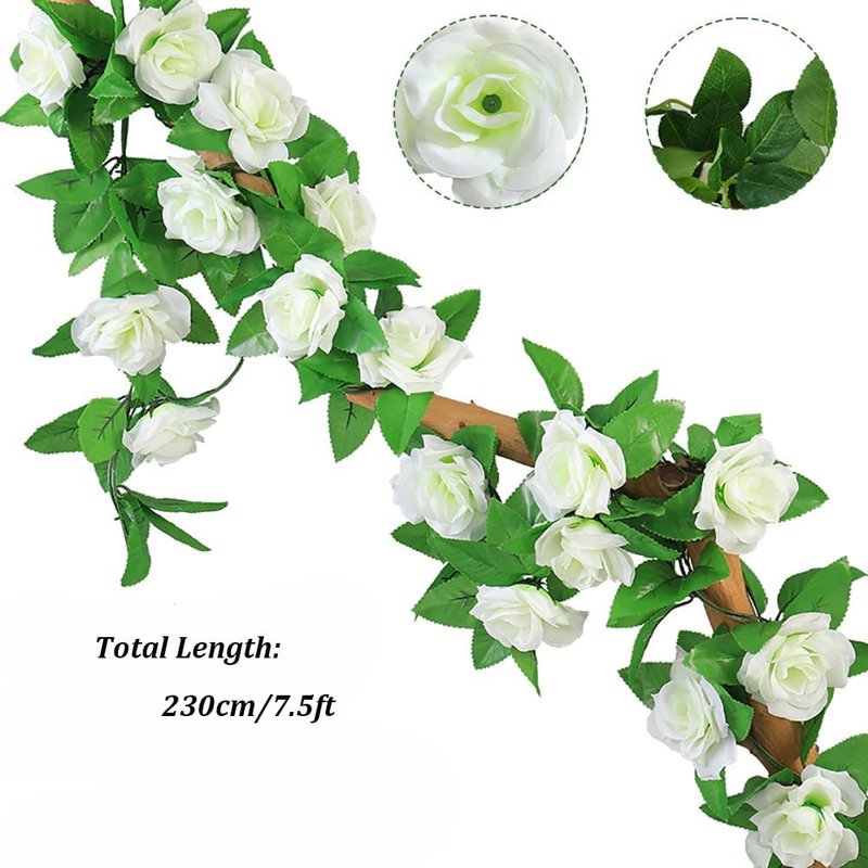 YRIOWMI 10PCS Fake Rose Garland, 7.5Ft Artificial Vines Flowers Hanging Rose Vine for Table Wedding Backdrop Arch Wall Party Mantle Festival Decor (Snowy White)