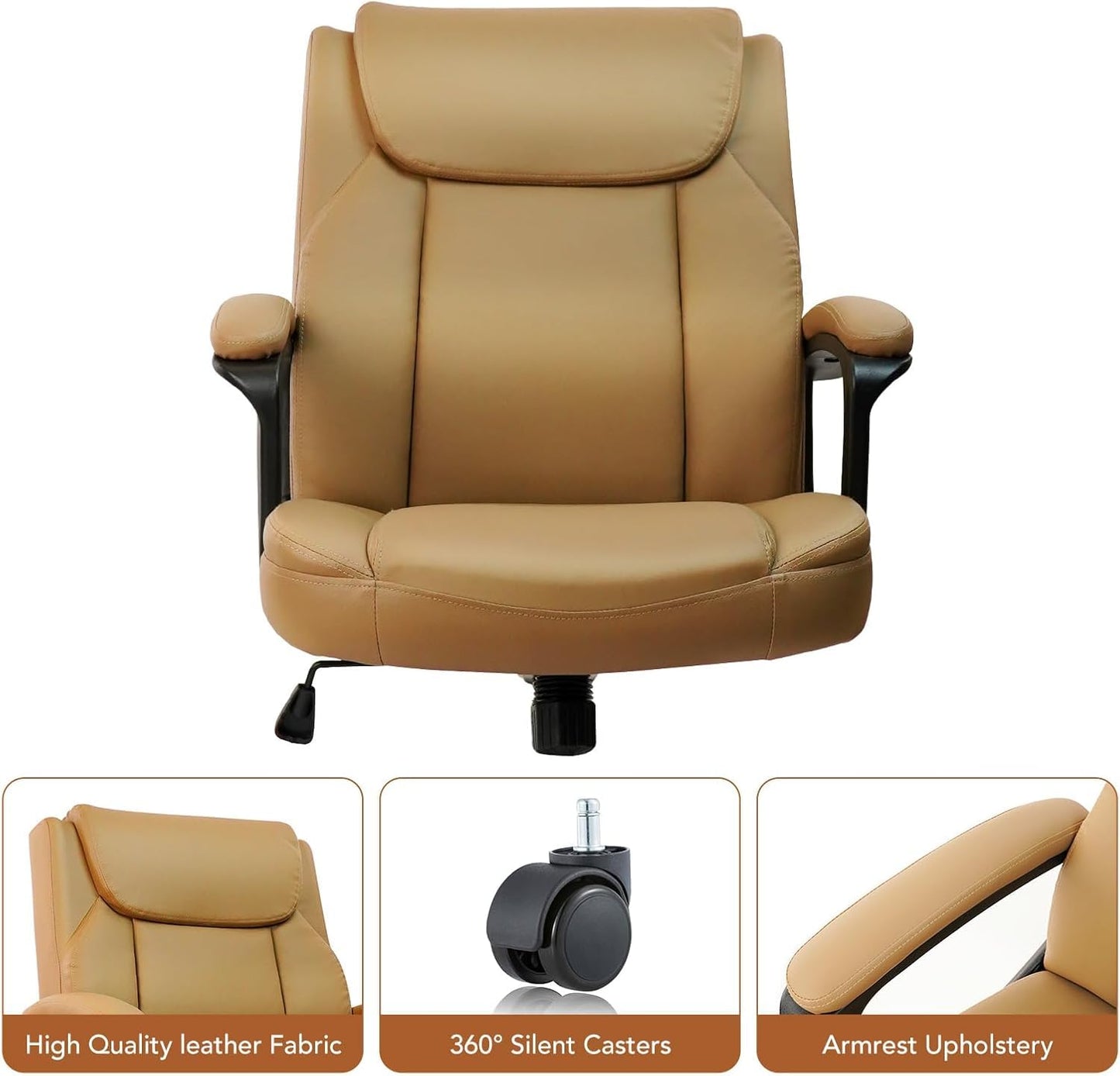 CLATINA Office Chair, Ergonomic Mid-Back Executive Office Chair, PU Leather Desk Chair Swivel Rolling Computer Task Chair with Lumbar Support and Padded Armrests for Home (Brown 4 Pack)