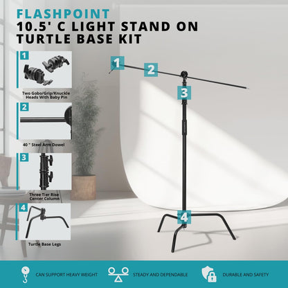 Flashpoint Turtle Base C-Stand and Cross Arm Boom Kit (Black, 10.5')