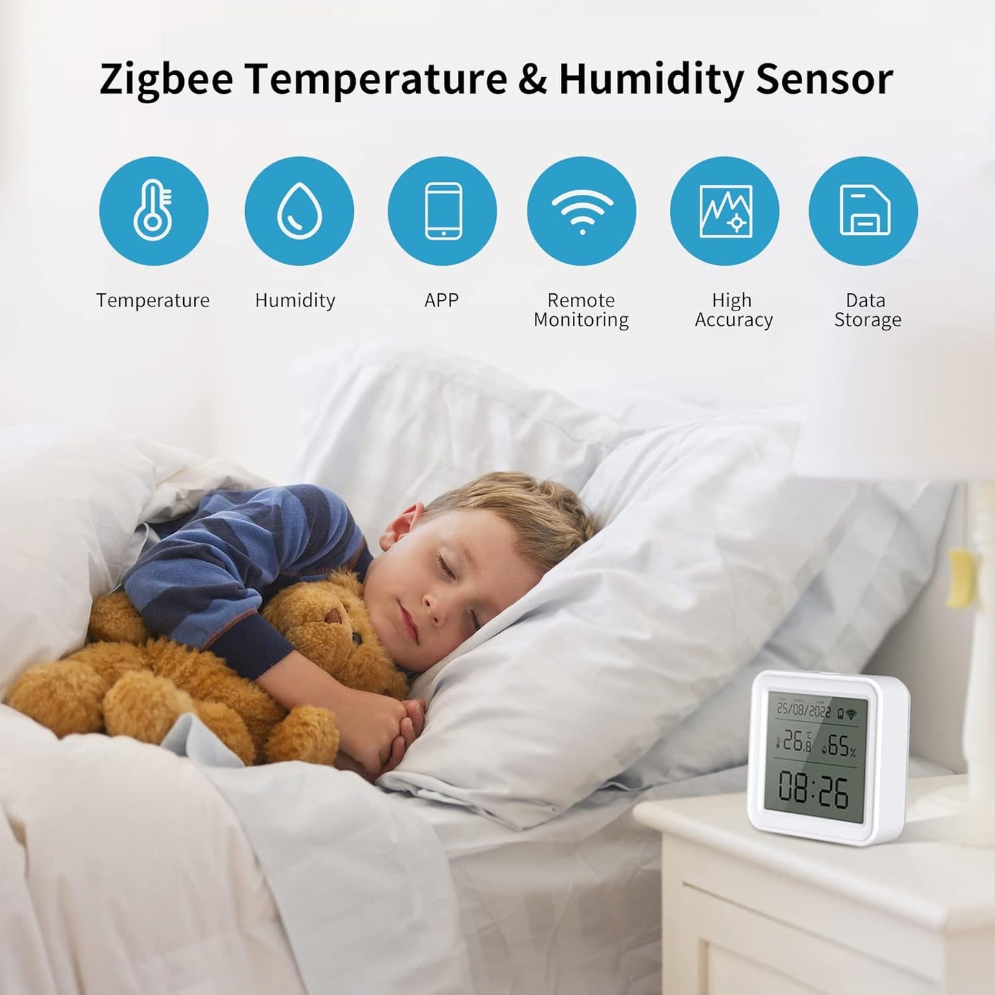 eMylo Temperature Sensor, Zigbee Humidity Sensor for Remote Monitoring, Compatible with Alexa and Google Home