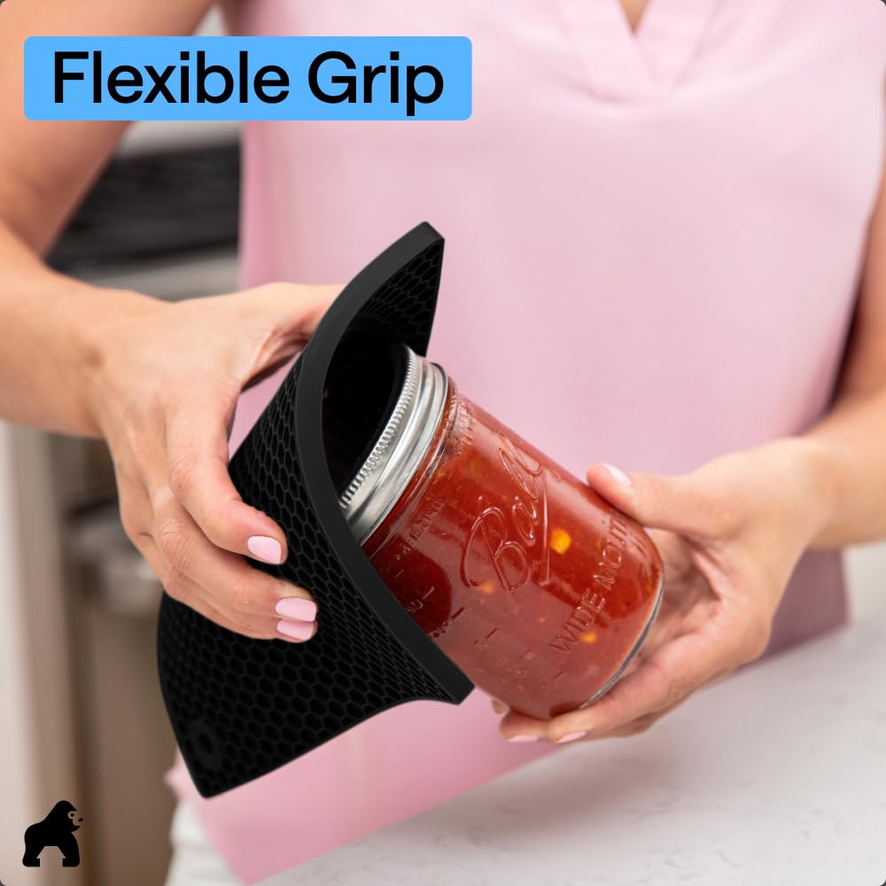 GORILLA GRIP BPA-Free Soft Silicone Oven Mitts and Pot Holders Sets of 4, Heat Resistant Waterproof Cooking Gloves, Thick Cotton Lining, Flexible Gripping for Baking Grilling, Kitchen Trivets, Black