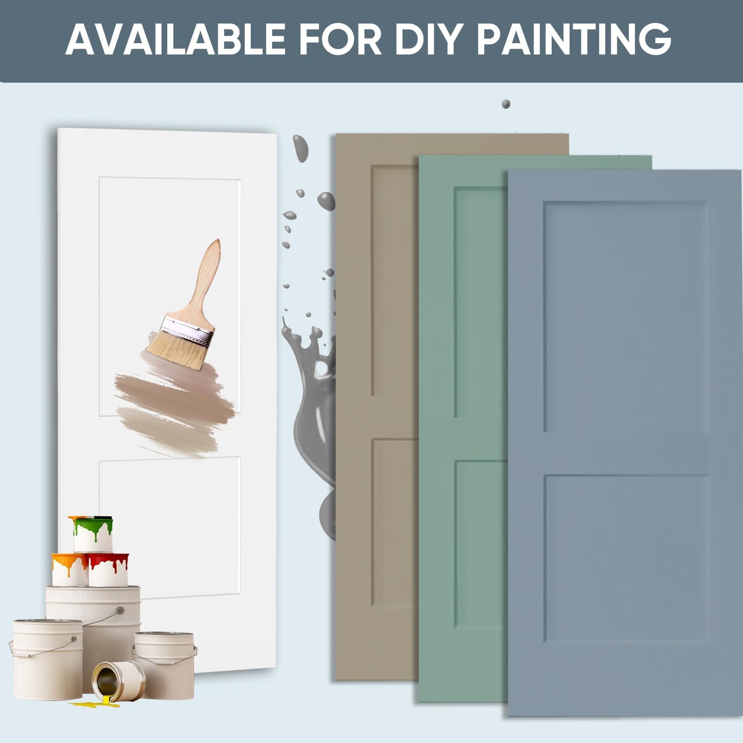 JUBEST 36"x84" Sliding Barn Door, 2-Panel White Primed Composite Interior Molded Door Slab with 6FT Hardware Kits & Handle, Preassembled Solid Core Panels with Paintable Surface, Durable & Sturdy