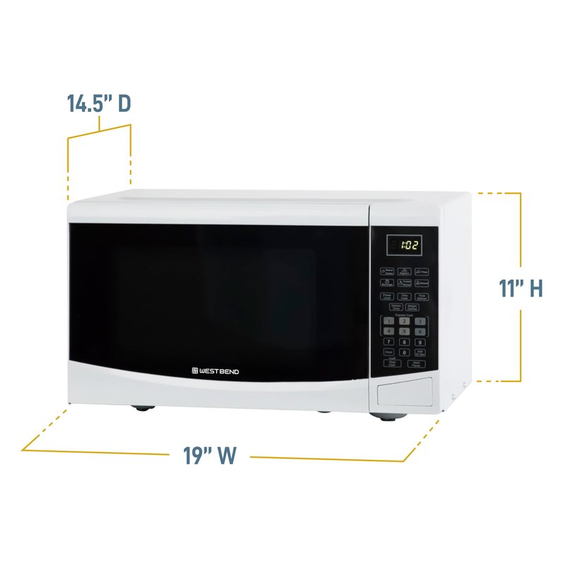 West Bend Microwave Oven 900-Watts Compact with 6 Pre-Set Cooking Settings, Speed Defrost, Electronic Control Panel and Glass Turntable, 0.9 Cu.Ft., White