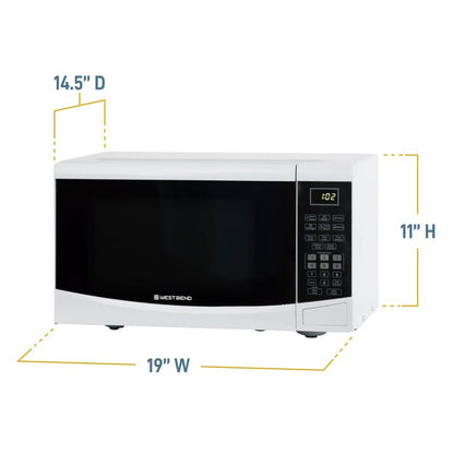 West Bend Microwave Oven 900-Watts Compact with 6 Pre-Set Cooking Settings, Speed Defrost, Electronic Control Panel and Glass Turntable, 0.9 Cu.Ft., White