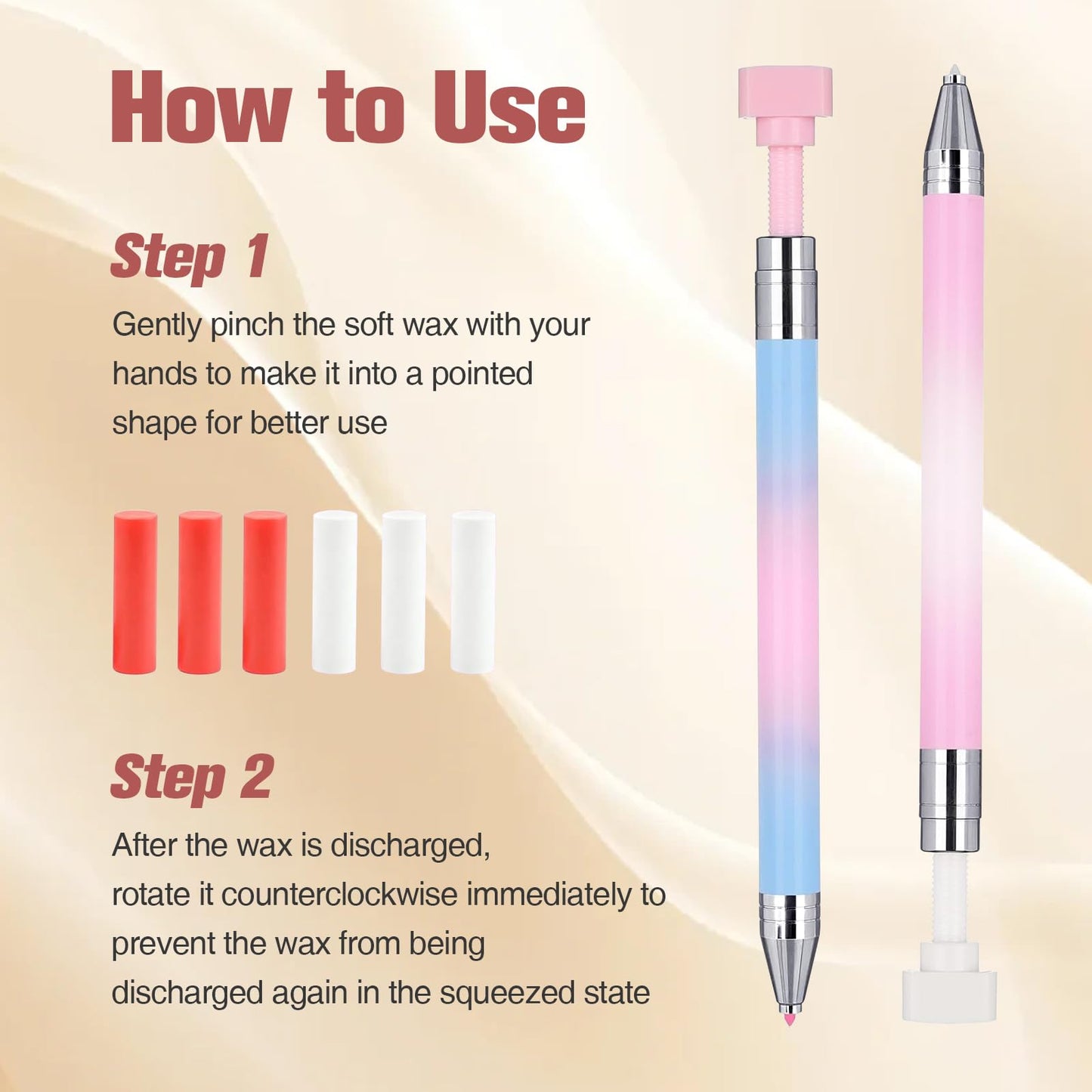 Automatic Refillable Wax Pen for Diamond Painting,2pcs Rhinestone Picker Tool,Diamond Painting Pens Kit with 24 Replacement Wax,Rhinestone Pickup Tool for Nail and Diamond Paint Art