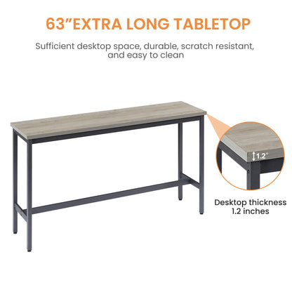 KEIKI Long Bar Table Set with 3 PU Upholstered Bar Stools, Industrial Counter Height Dining Table and Chair Sets for Kitchen, Living Room, Small Space, Grey