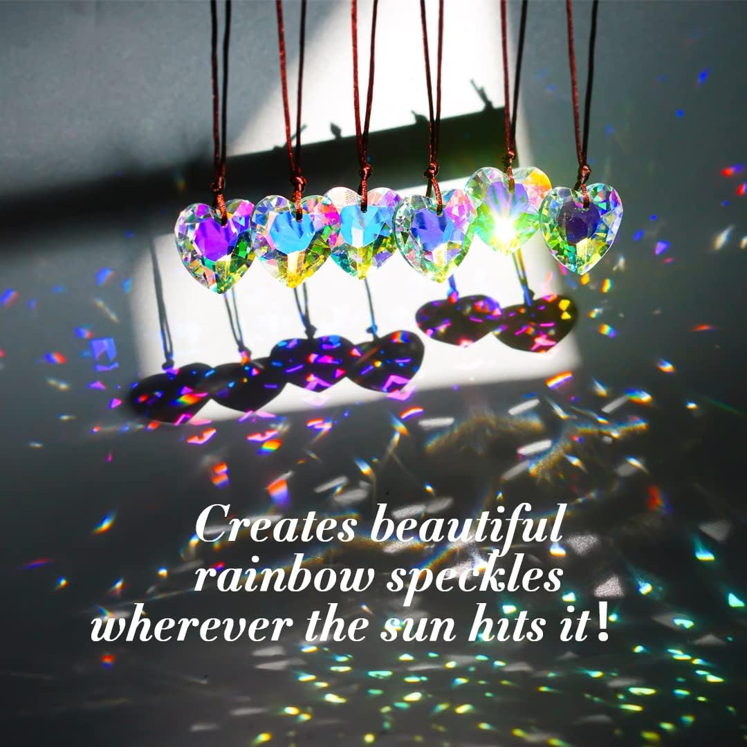 12pcs 27mm Colorful Crystal Heart Prism Suncatcher, Heart Prism Chandelier Drop Parts Window Sun Catcher Crystals