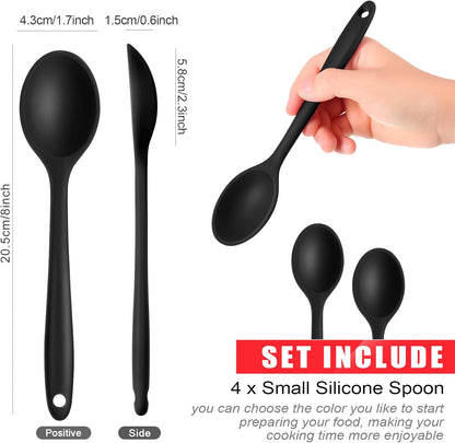 Patelai 4 Pieces Small Silicone Spoons, Multicolored Nonstick Kitchen Serving and Stirring Tools