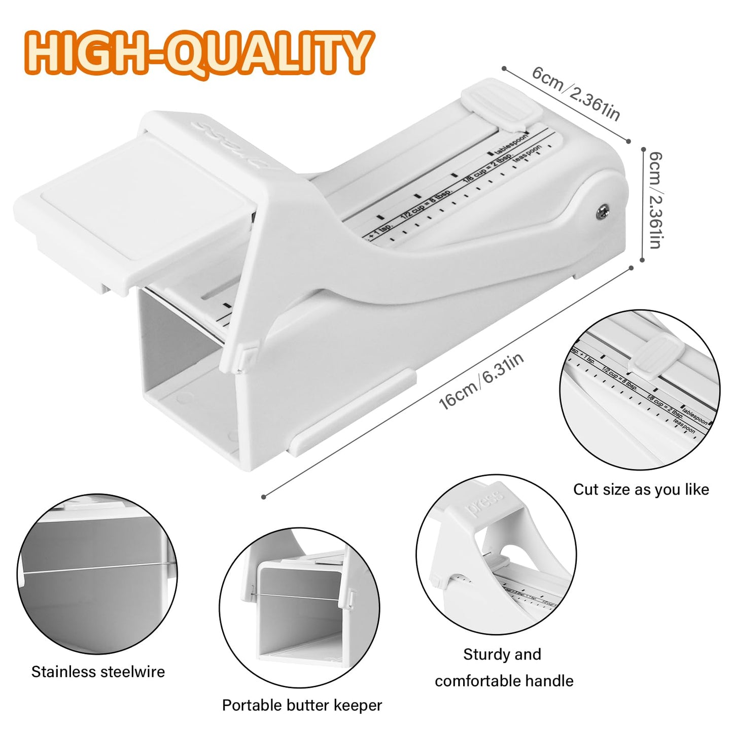 ZxlFiersp Butter &Cheese Cutter, Adjustable thickness Stainless Steel Wire Cheese Slicer,Butter Slicer for Squares,Multipurpose Handheld Food Measuring Dispensers For Block Cheese, Butter,Soft Foods