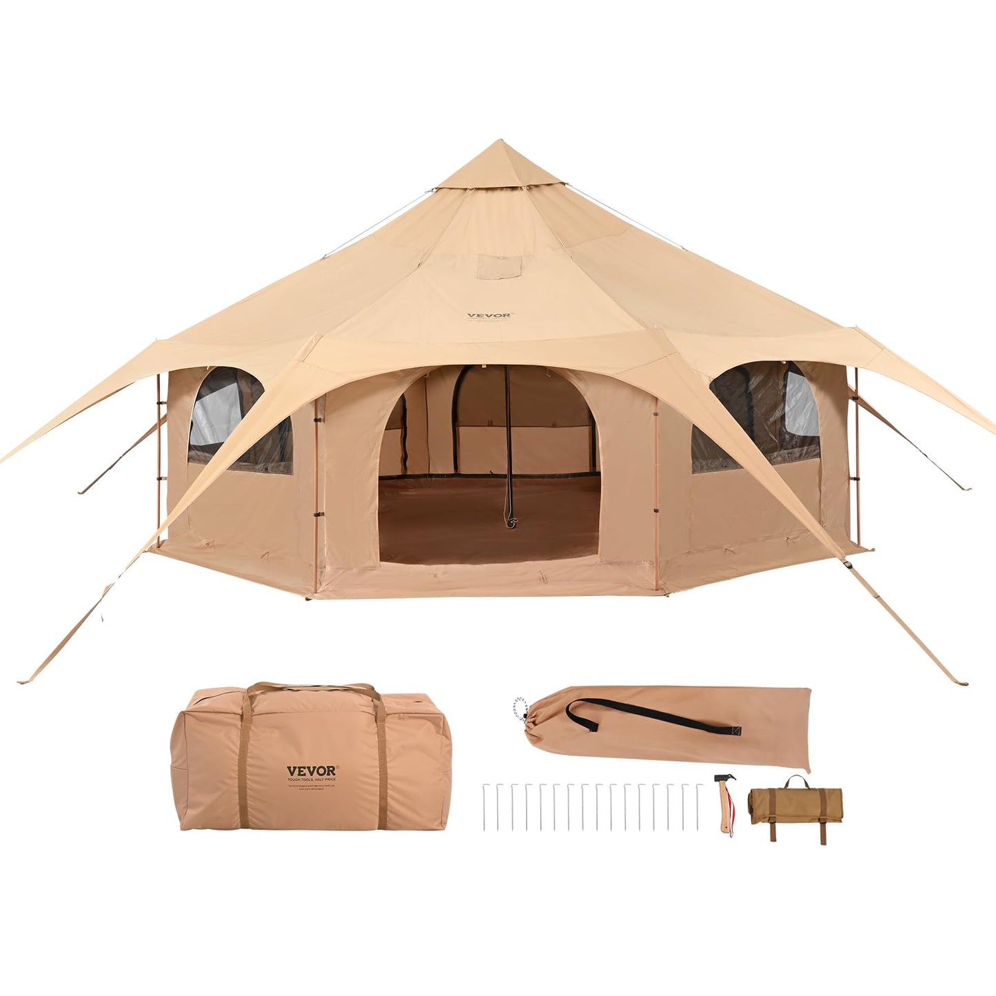 VEVOR Canvas Tent, 4 Seasons 5 m/16.4 ft Bell Tent, for Camping with Stove Jack, Family Camping Outdoor Hunting Party